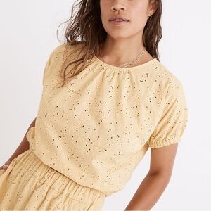 Madewell Eyelet Michele Bubble Top shirt Dream On Daisies Yellow
